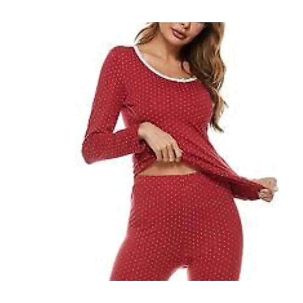 NWT Womens Finwanlo Polka Dot Lounge Long Sleeve Lace Trim Sleep Shirt - Sz XXL